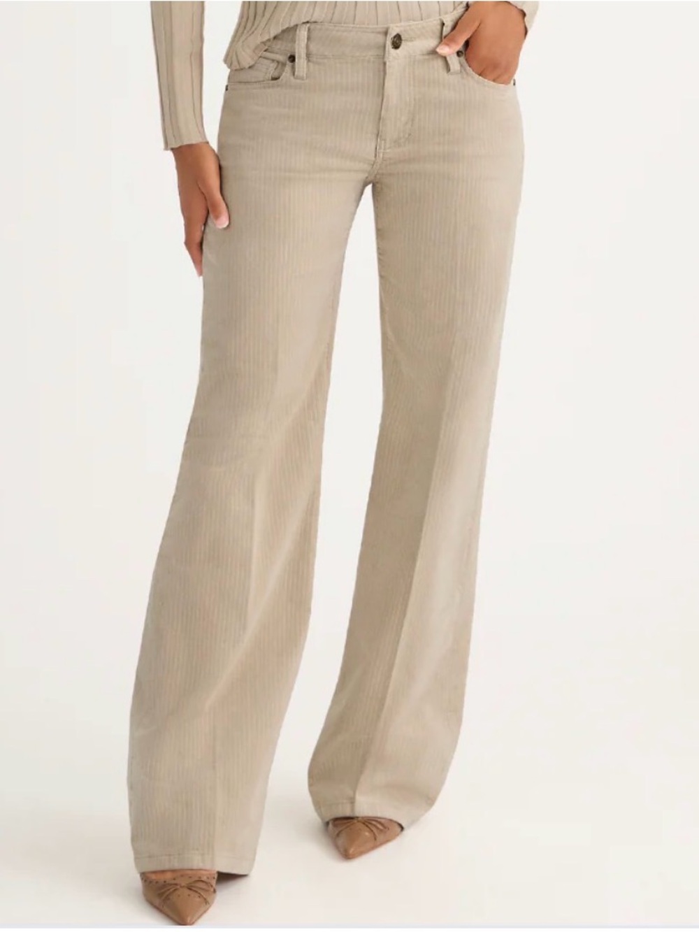 CAbi Wide Leg Corduroy Pants in Platinum Beige